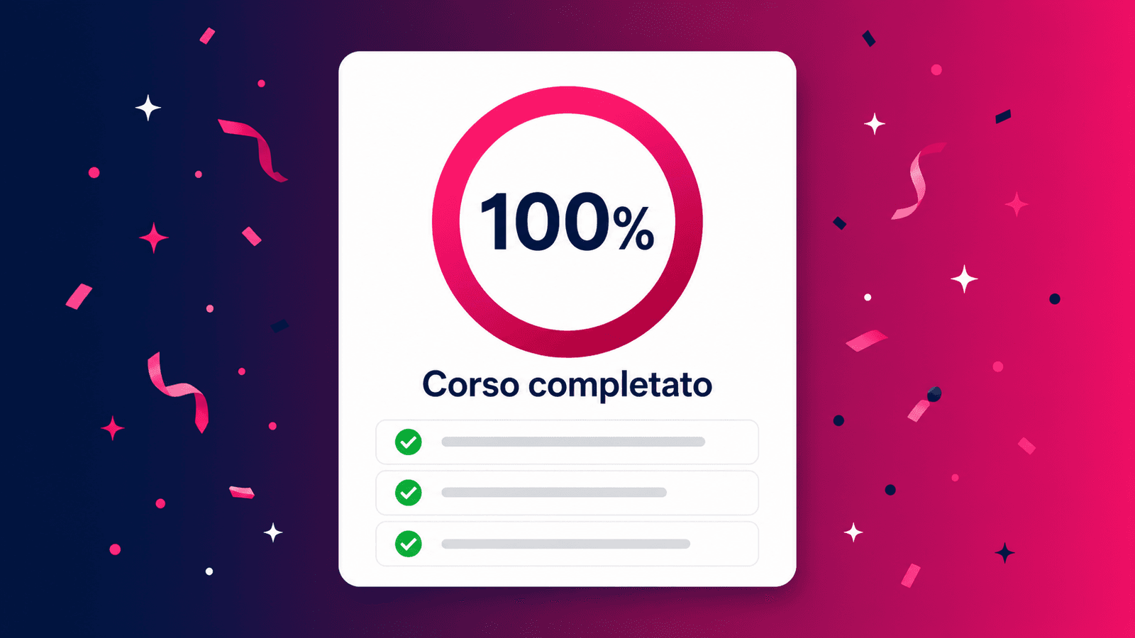 Card di corso completato al 100%